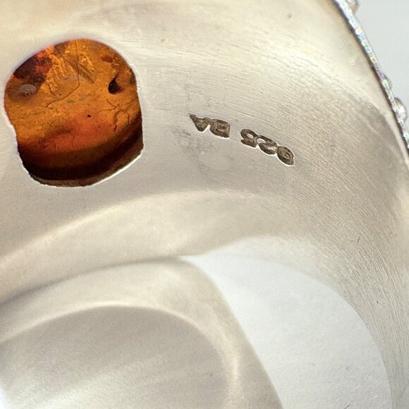 VTG Sterling SIlver 925 Large Oval Amber Rope Border Statement Ring Size 9.75 - Picture 7 of 10
